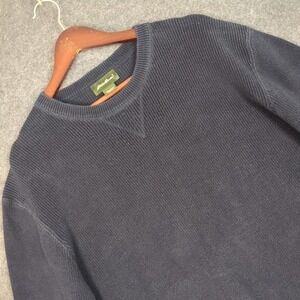 Eddie Bauer Mens XL Navy Blue Ribbed 100% Cotton Crew Neck Pullover Sweater